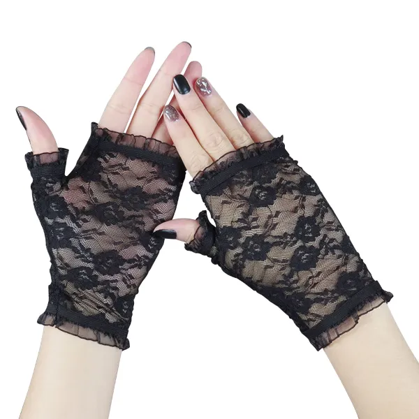 1 Pair Women Lace Half Finger Gloves 